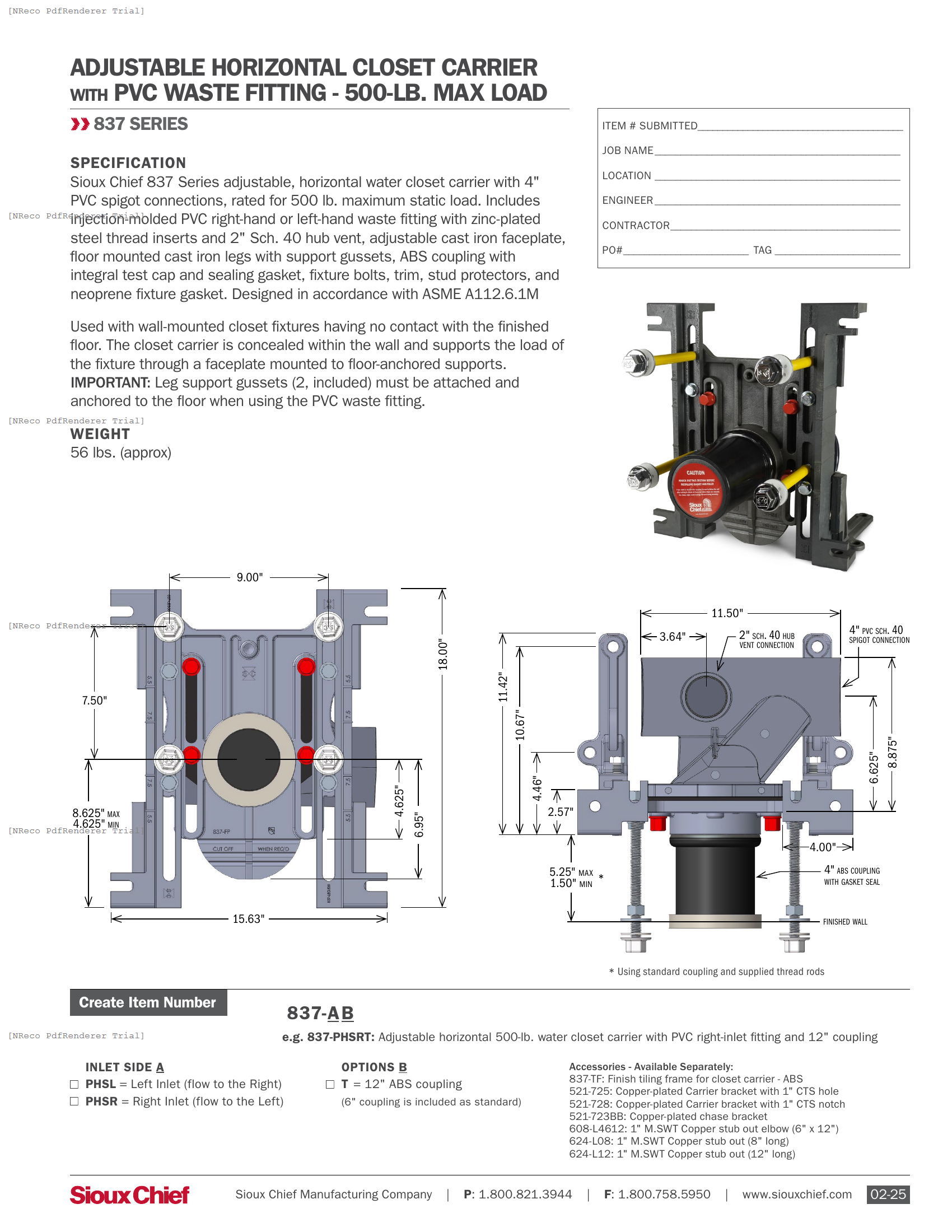 837-PHS SERIES - CLOSET CARRIER - SPEC SHEET.PDF Specification Document
